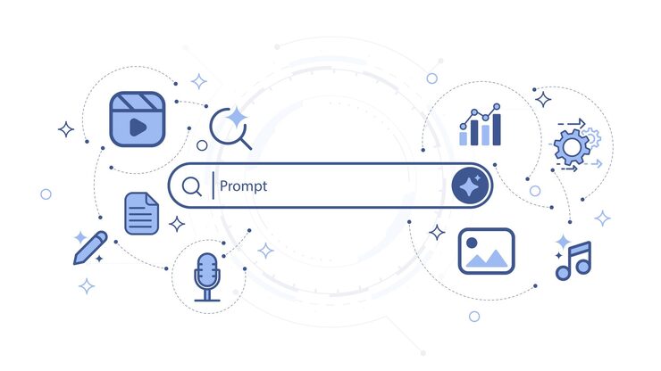Vector artificial intelligence technology concepts ai symbol on futuristic hud frame with data icon machine learning and generate input prompt as commands for search and generate by ai vector