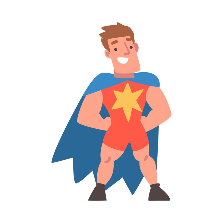 Vector artista de circo personaje en disfraz de superhéroe actuando en el escenario o en la arena ilustración vectorial