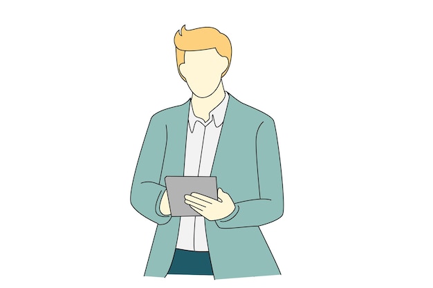Artista de negocios Concepto de ilustración de imagen para hombre y mujer de negocios usan computadora portátil de la compañía