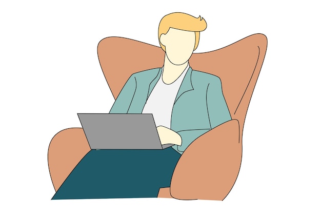 Artista de negocios Concepto de ilustración de imagen para hombre y mujer de negocios usan computadora portátil de la compañía