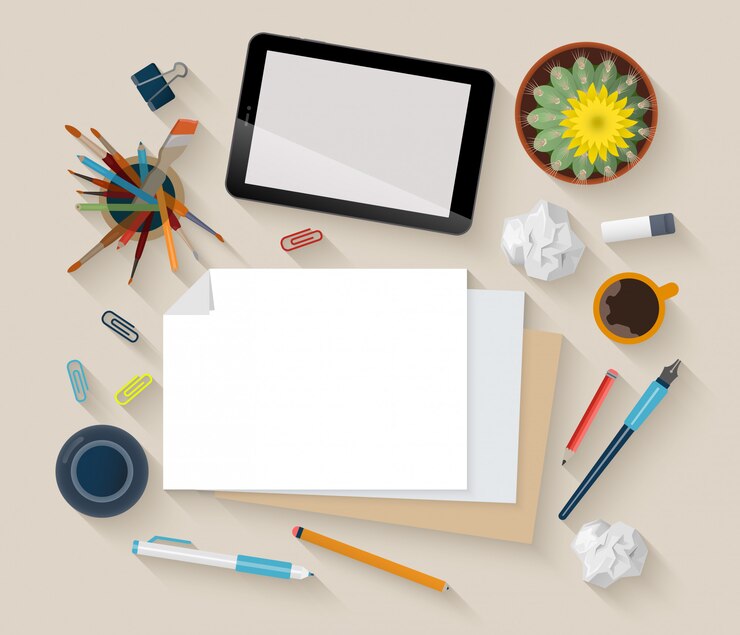 Vector artista pintor workplace vista superior ilustración vectorial.