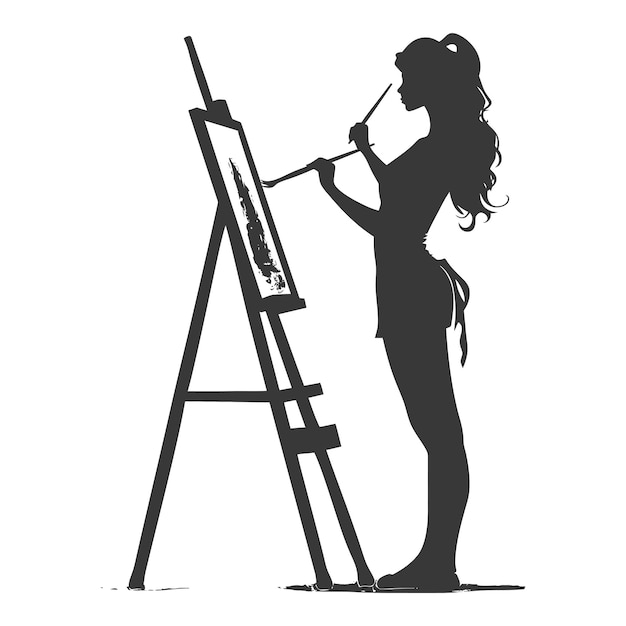 Vector artista de siluetas mujeres pintando en acción sólo color negro