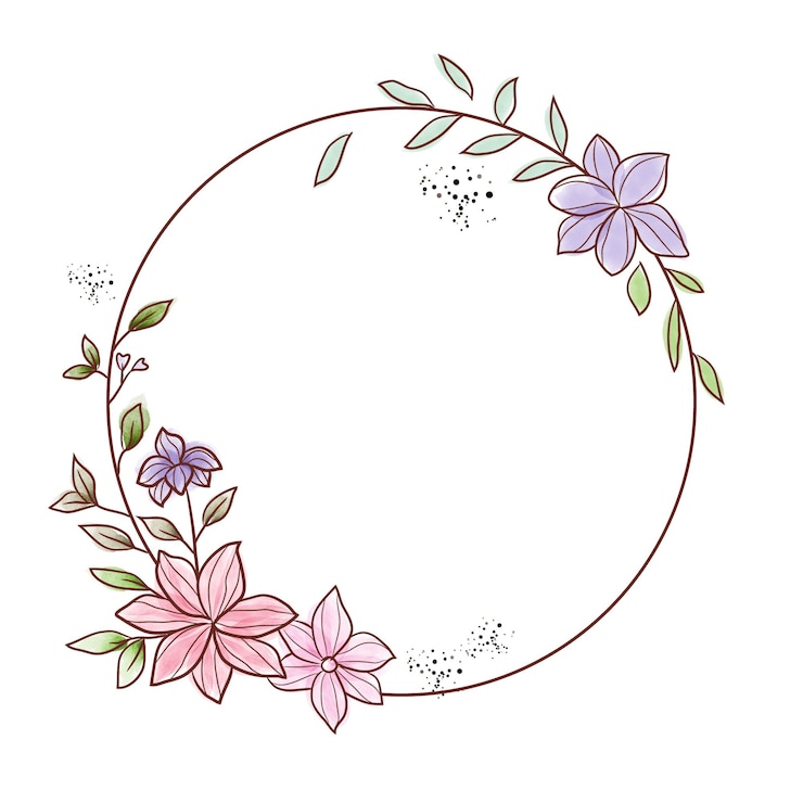 Vector artístico marco circular con flores rosadas y púrpuras