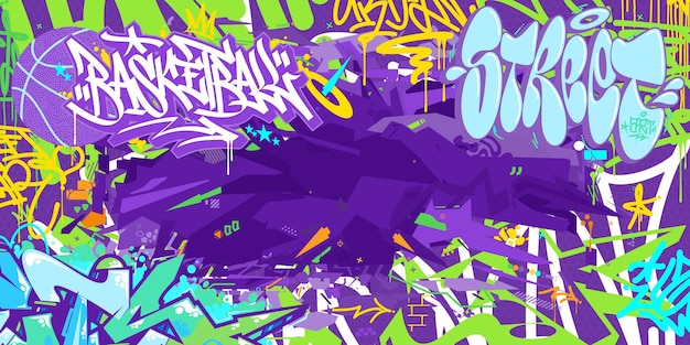 Vector artístico urbano de la calle hip hop de moda estilo graffiti palabras de baloncesto ilustración vectorial