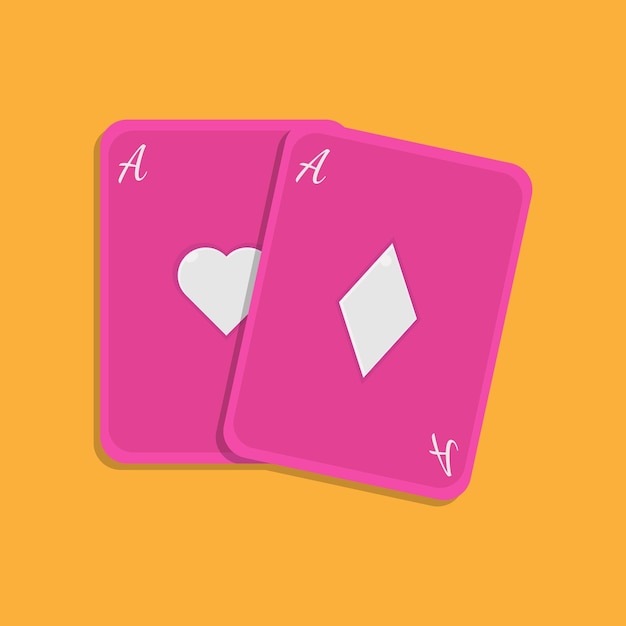 Vector as de corazones y as de diamantes en cartas rosas