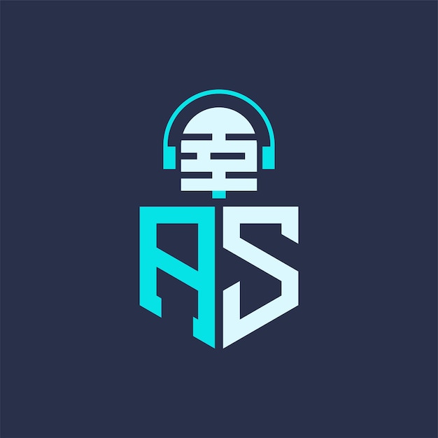 AS Diseño de logotipo de micrófono para música de audio y carta de marca de podcast AS Ilustración vectorial profesional de logotipo para industrias creativas