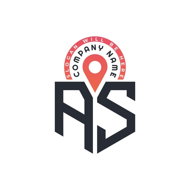 AS Diseño de logotipo de ubicación para reclutamiento de recursos humanos y carta de navegación AS Logotipo con icono de ubicación para negocios y tecnología