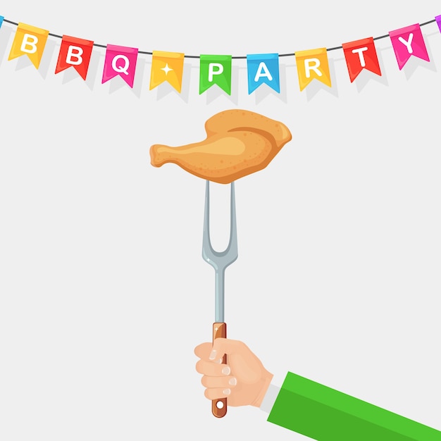 Asa el jamón de pollo caliente con un tenedor en la mano
