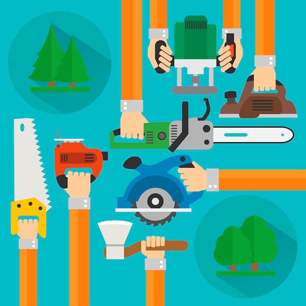 Aserradero concepto diseño plano setVector ilustración