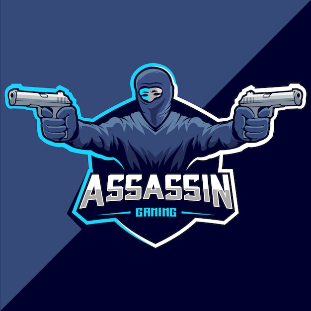 Asesino con diseño de logotipo de mascota de pistola esport