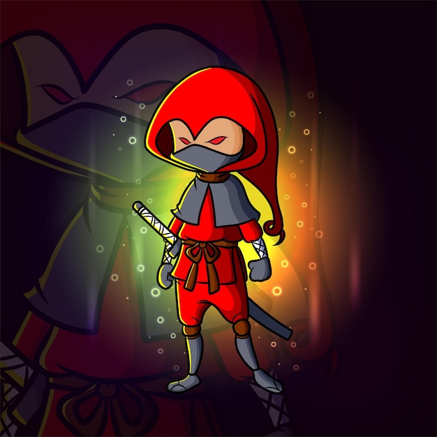 El asesino enojado está mirando el diseño del logotipo de esport enemigo de la ilustración.