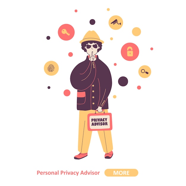 Vector asesor de privacidad personal experto ilustración plana