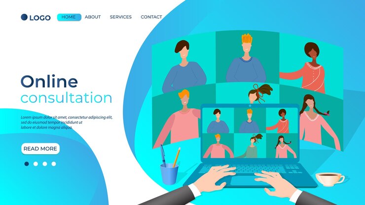 Vector asesoramiento comercial en línea un hombre de negocios realiza consultas a través de una conferencia en línea