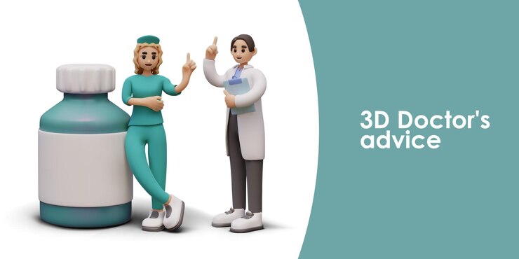 Vector asesoramiento del médico cartel con una mujer joven en uniforme verde de pie cerca de un pediatra masculino