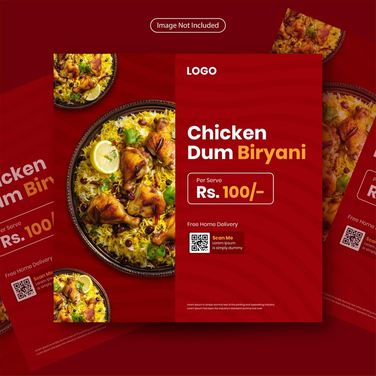 Asia comida pollo biryani plantilla de publicación en las redes sociales