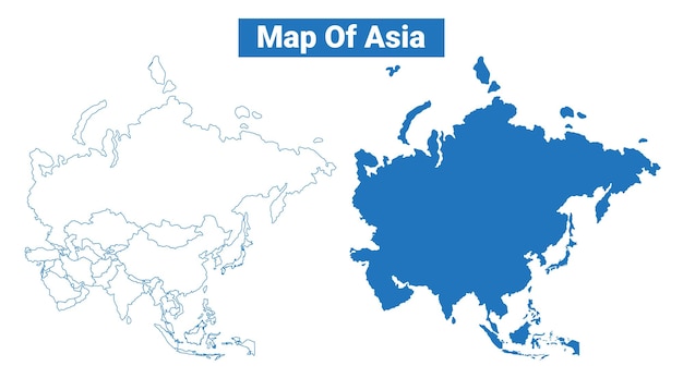 Asia simple conjunto de ilustraciones de estilo de contorno de mapa vectorial plano azul