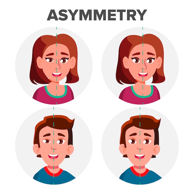 Vector asimetría de ojos del personaje hombre y niña