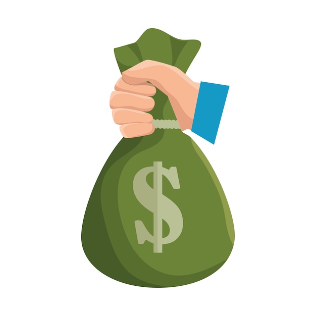 asimiento de la mano bolsa de dinero icono de dólar