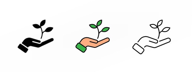 Asimiento de la mano deja línea simple ilustración eco icono conceptual