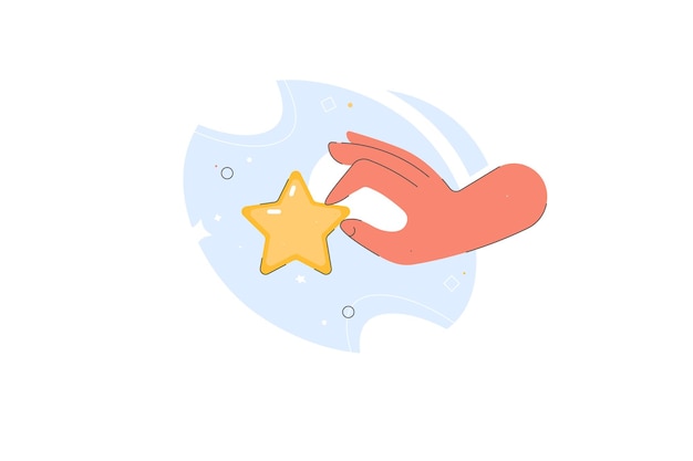 Asimiento de la mano estrella de oro Negocios excelentes servicios calificación concepto de experiencia del cliente Comentarios