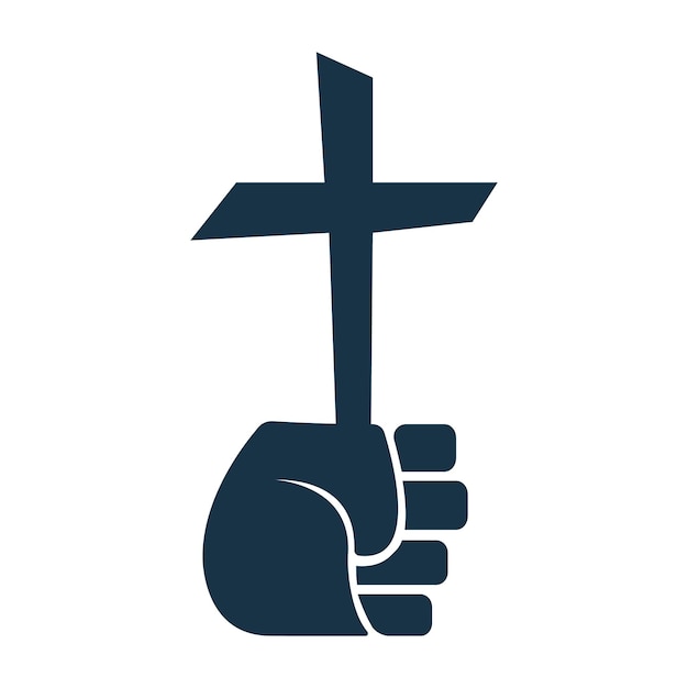 Asimiento de la mano logotipo de la cruz de cristo diseño de concepto de asimiento de la cruz santa en la mano