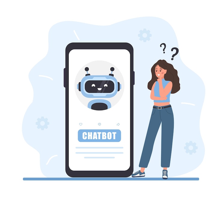 Vector asistente de ia chica haciendo preguntas