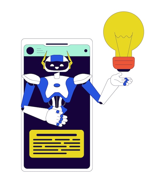 asistente de IA teléfono móvil objeto de dibujos animados lineal 2D
