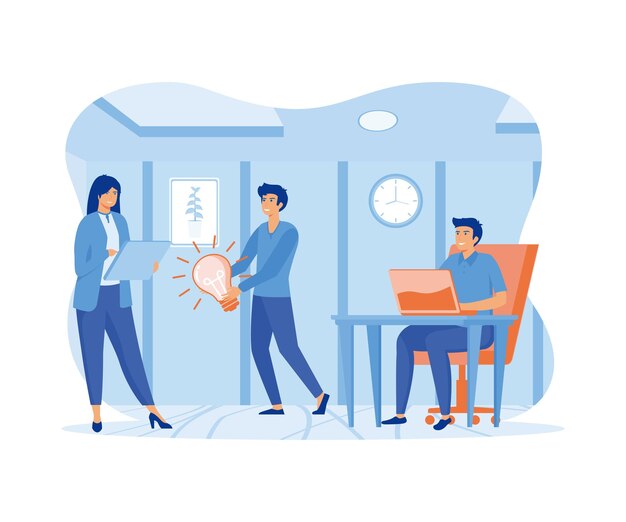 Asistente en línea en el trabajo Promoción en la red gerente en el trabajo remoto en busca de nuevas ideas soluciones vector plano ilustración moderna