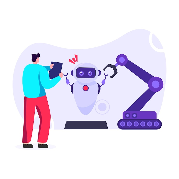 Vector asistente de robot ilustración plana diseño vectorial editable