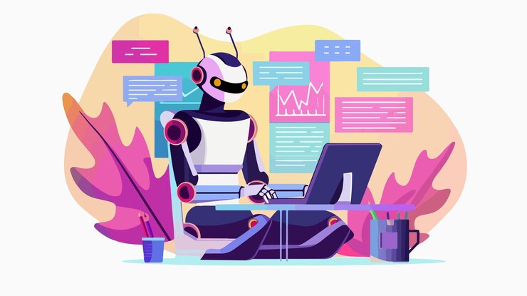 Vector asistente robótico de ia que apoya la tecnología de chatbot en línea
