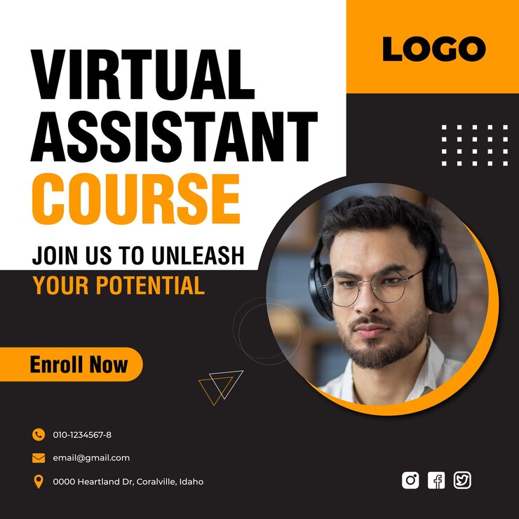 Vector asistente virtual del curso, publicación en las redes sociales, publicación de cursos, diseño de volantes.
