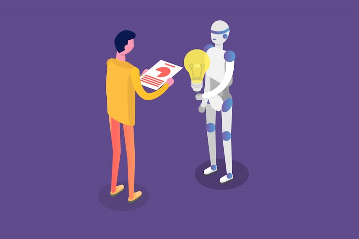 Vector asistente virtual en línea, chat bot concepto isométrico. ilustración.