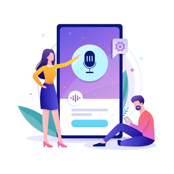 Vector asistente de voz en el concepto de teléfono móvil.