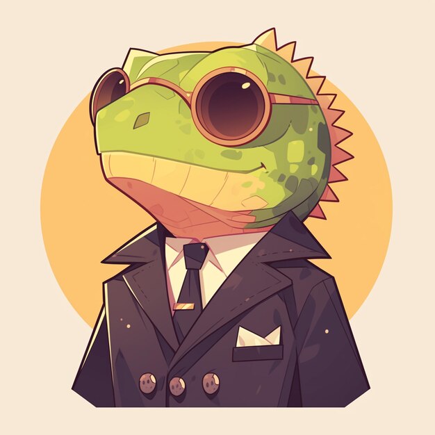 Un asistente de vuelo lagarto inteligente estilo dibujos animados