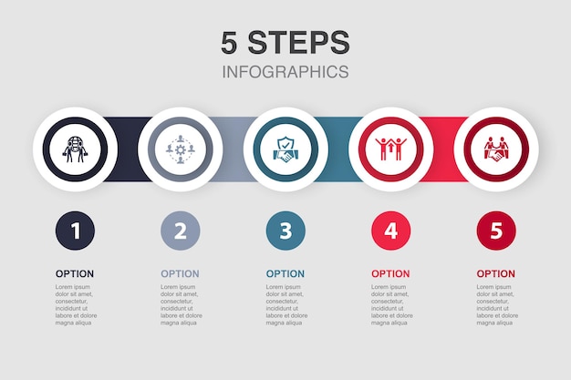 Asociación colaboración confianza ganar ganar acuerdo iconos Plantilla de diseño de diseño infográfico Concepto de presentación creativa con 5 pasos