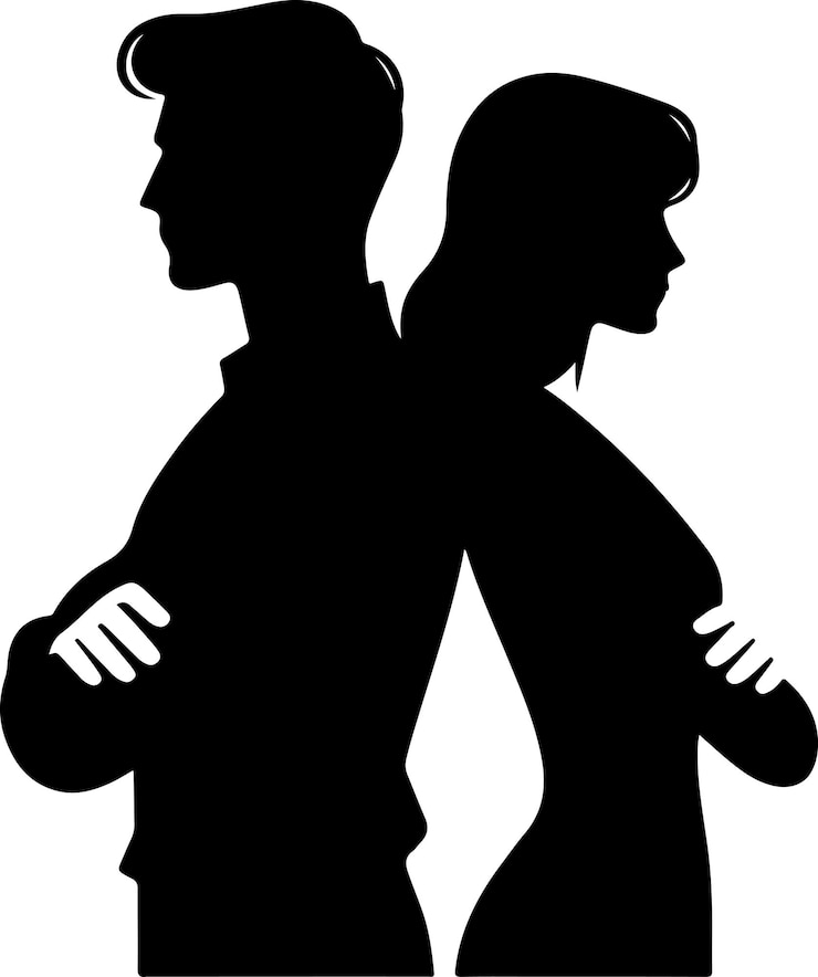 en asociación de negocios joven hombre y mujer de pie de espaldas con las manos cruzadas vector silueta de color negro aislado fondo blanco 11