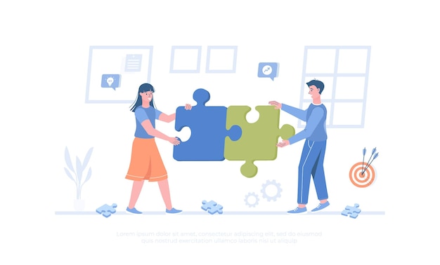 Asociación Trabajo en equipo Tormenta de ideas Concepto de reunión Equipo de negocios conectando piezas de rompecabezas Carrito
