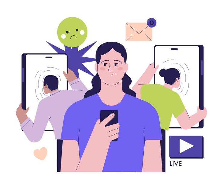 Vector aspecto negativo y mal impacto de las redes sociales efecto psicológico de las redes sociais en las personas