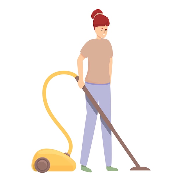 Aspiradora trabajo icono dibujos animados vector Mamá ama de casa Aspiradora casera
