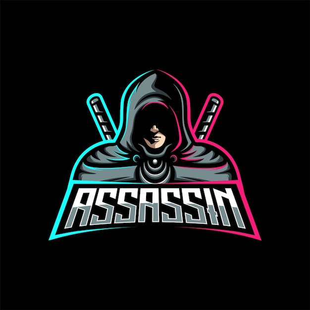 ASSASSIN NINJA CON EL LOGOTIPO DE ESPADA MASCOTA DE JUEGOS PLANTILLA DEPORTIVA