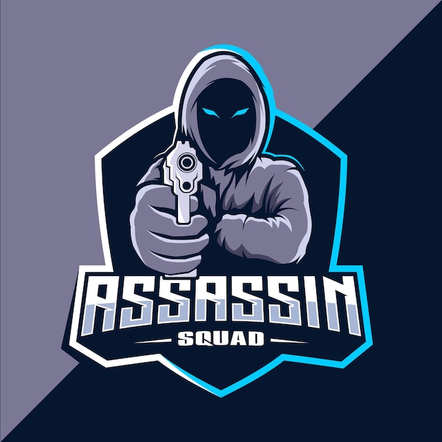 Assassin with guns mascot esport logo design