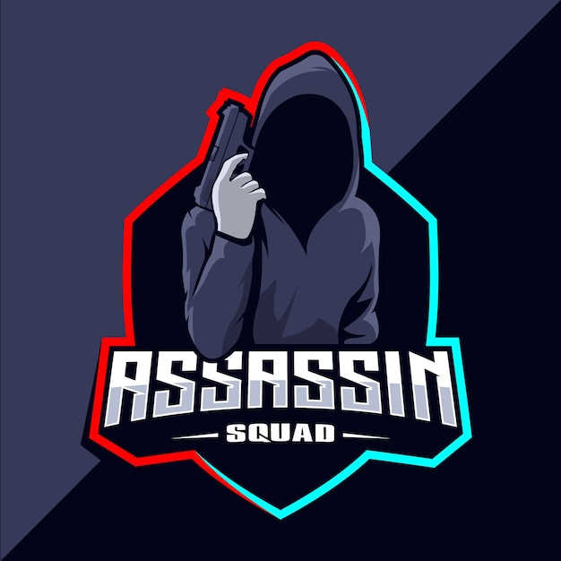 Assassin with guns mascot esport logo design