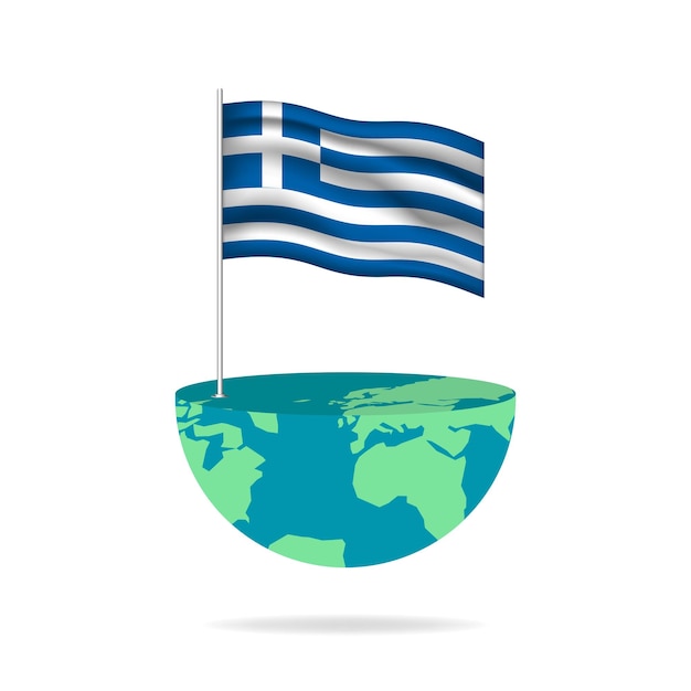 Asta de la bandera de Grecia en el globo. Bandera ondeando en todo el mundo. Fácil edición y vector en grupos.