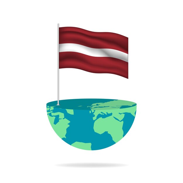 Asta de bandera de Letonia en el mundo. Bandera ondeando en todo el mundo. Fácil edición y vector en grupos.