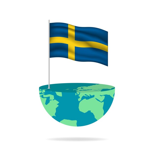 Asta de la bandera de Suecia en el mundo. Bandera ondeando en todo el mundo. Fácil edición y vector en grupos.