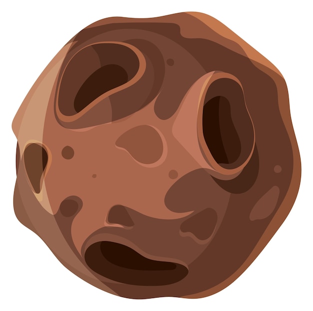 Asteroide de dibujos animados con cráter marrón Icono de roca espacial