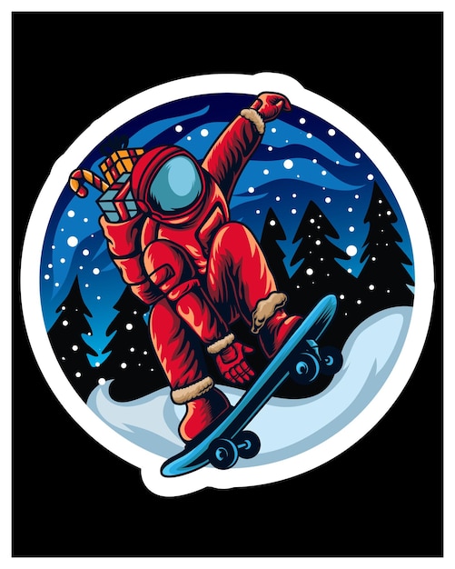 Astro Santa patinando bajo la nieve Camiseta