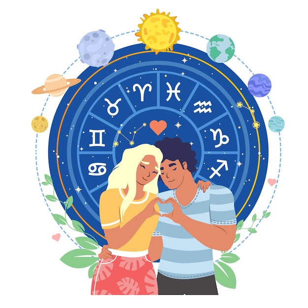 Astrología horóscopo de amor para parejas ilustración vectorial