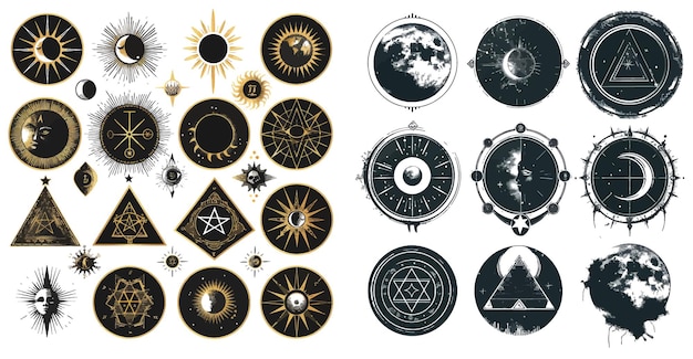 Vector astrología luna y pirámide eclipse espiritualidad masonería colección misteriosa