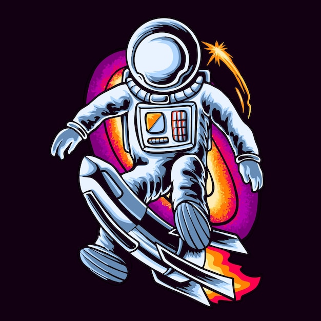 Astronaut Rocket on Galaxy diseño de camiseta premium Ilustración